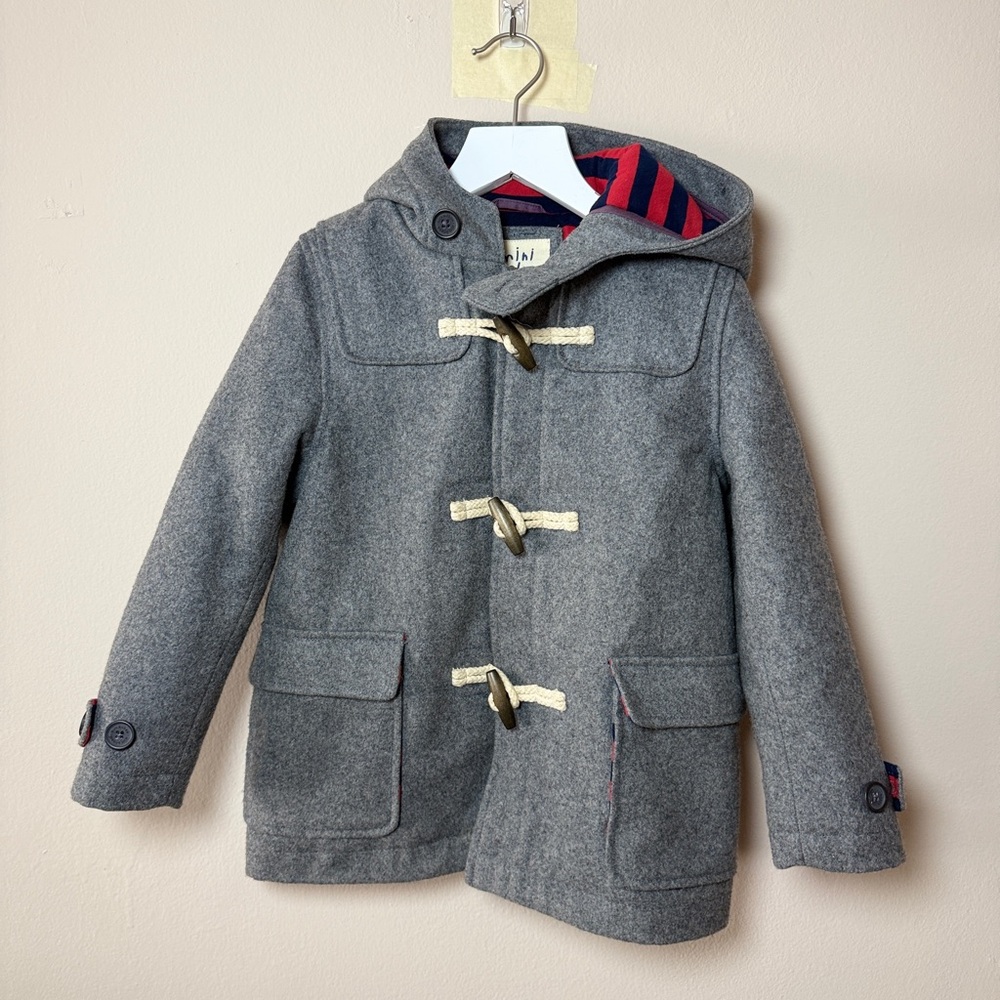Boden Kids Gray Hooded Toggle Button and Zip Wool Lined Pea Coat. 4/5